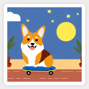 Skateboarding Corgi Dog Sticker